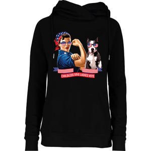 Childless Dog Lady Is Voting Kamala Election Usa 2024 Womens Funnel Neck Pullover Hood