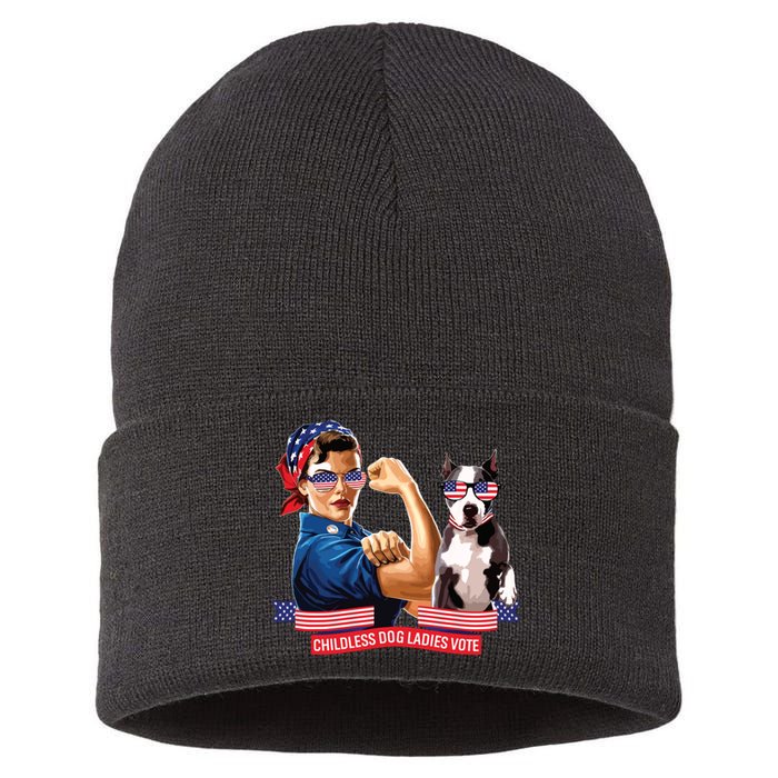 Childless Dog Lady Is Voting Kamala Election Usa 2024 Sustainable Knit Beanie