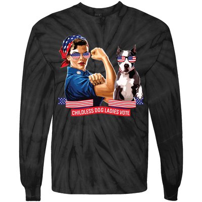Childless Dog Lady Is Voting Kamala Election Usa 2024 Tie-Dye Long Sleeve Shirt