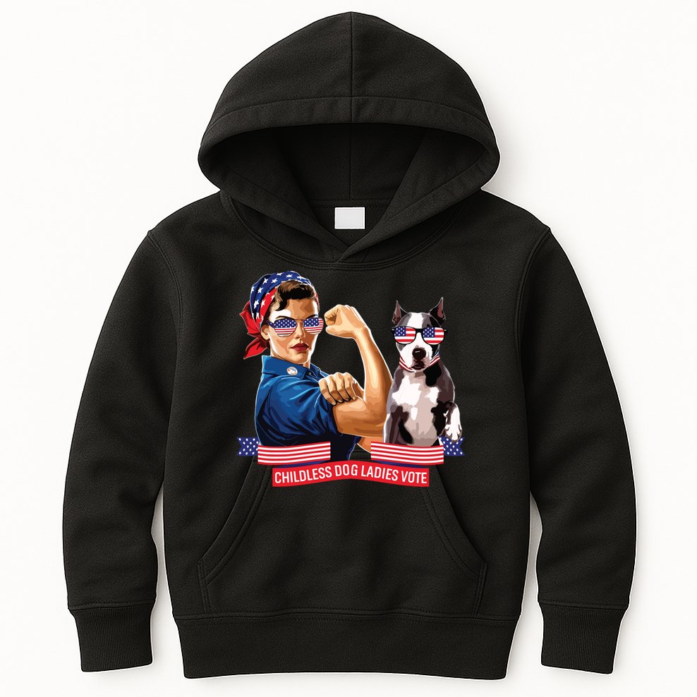 Childless Dog Lady Is Voting Kamala Election Usa 2024 Kids Hoodie
