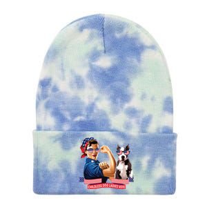 Childless Dog Lady Is Voting Kamala Election Usa 2024 Tie Dye 12in Knit Beanie