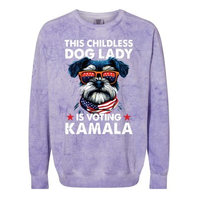 Childless Dog Lady Kamala Harris 2024 Miniature Schnauzer Colorblast Crewneck Sweatshirt