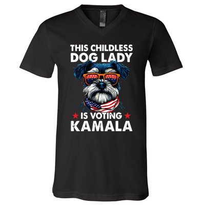 Childless Dog Lady Kamala Harris 2024 Miniature Schnauzer V-Neck T-Shirt