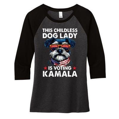 Childless Dog Lady Kamala Harris 2024 Miniature Schnauzer Women's Tri-Blend 3/4-Sleeve Raglan Shirt