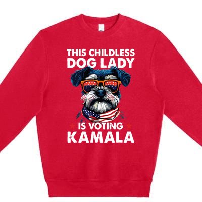 Childless Dog Lady Kamala Harris 2024 Miniature Schnauzer Premium Crewneck Sweatshirt