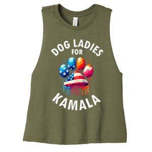 Childless Dog Ladies Dog Furr Kamala 2024 Women's Racerback Cropped Tank