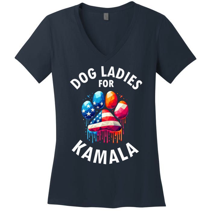 Childless Dog Ladies Dog Furr Kamala 2024 Women's V-Neck T-Shirt