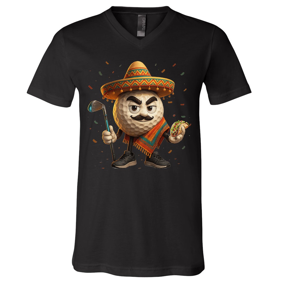 Cinco De Mayo Golf Ball With Sombrero Margarita Golf Lover V-Neck T-Shirt