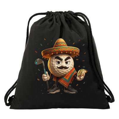Cinco De Mayo Golf Ball With Sombrero Margarita Golf Lover Drawstring Bag