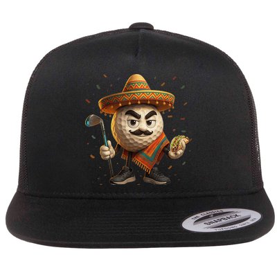 Cinco De Mayo Golf Ball With Sombrero Margarita Golf Lover Flat Bill Trucker Hat