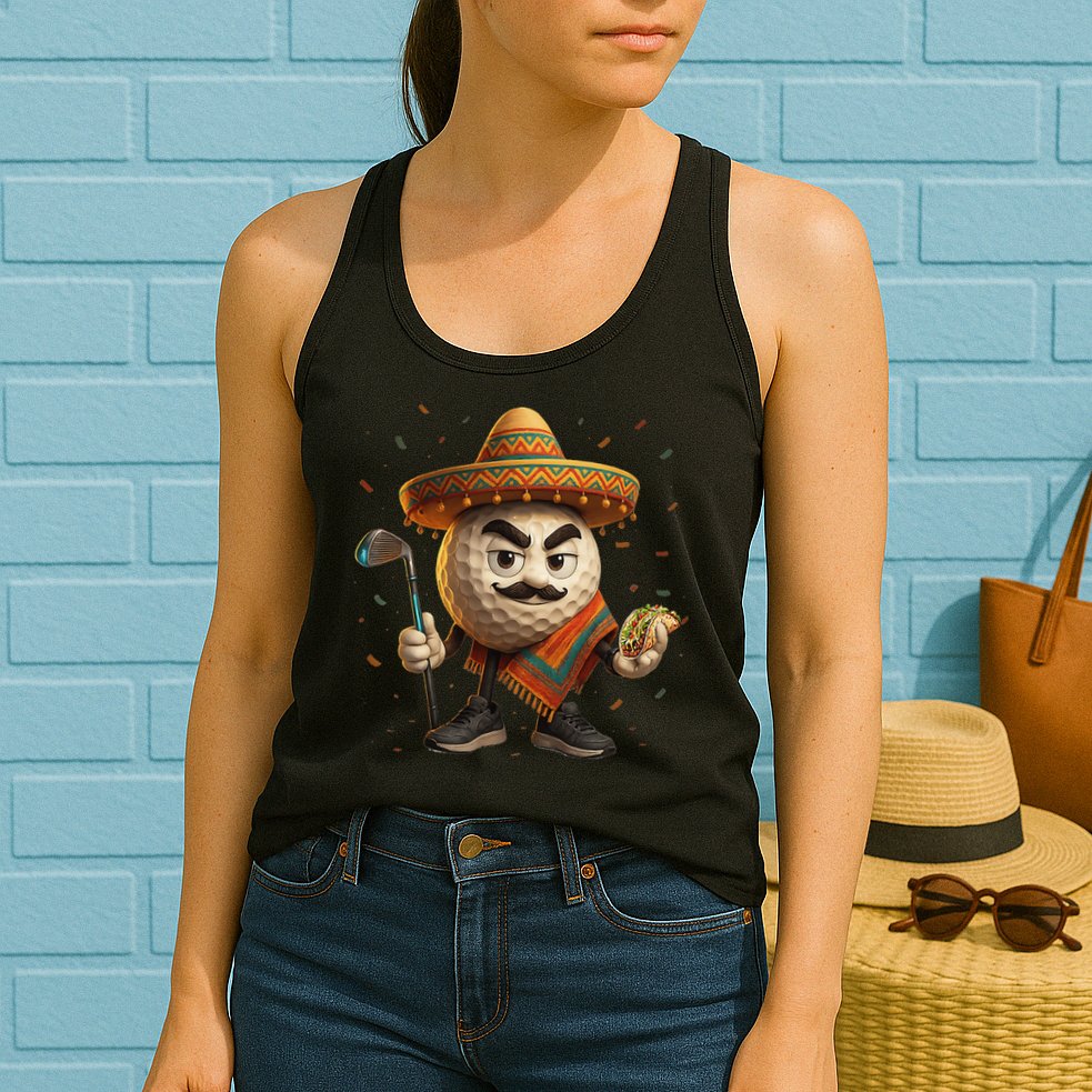 Cinco De Mayo Golf Ball With Sombrero Margarita Golf Lover Womens Tank Top