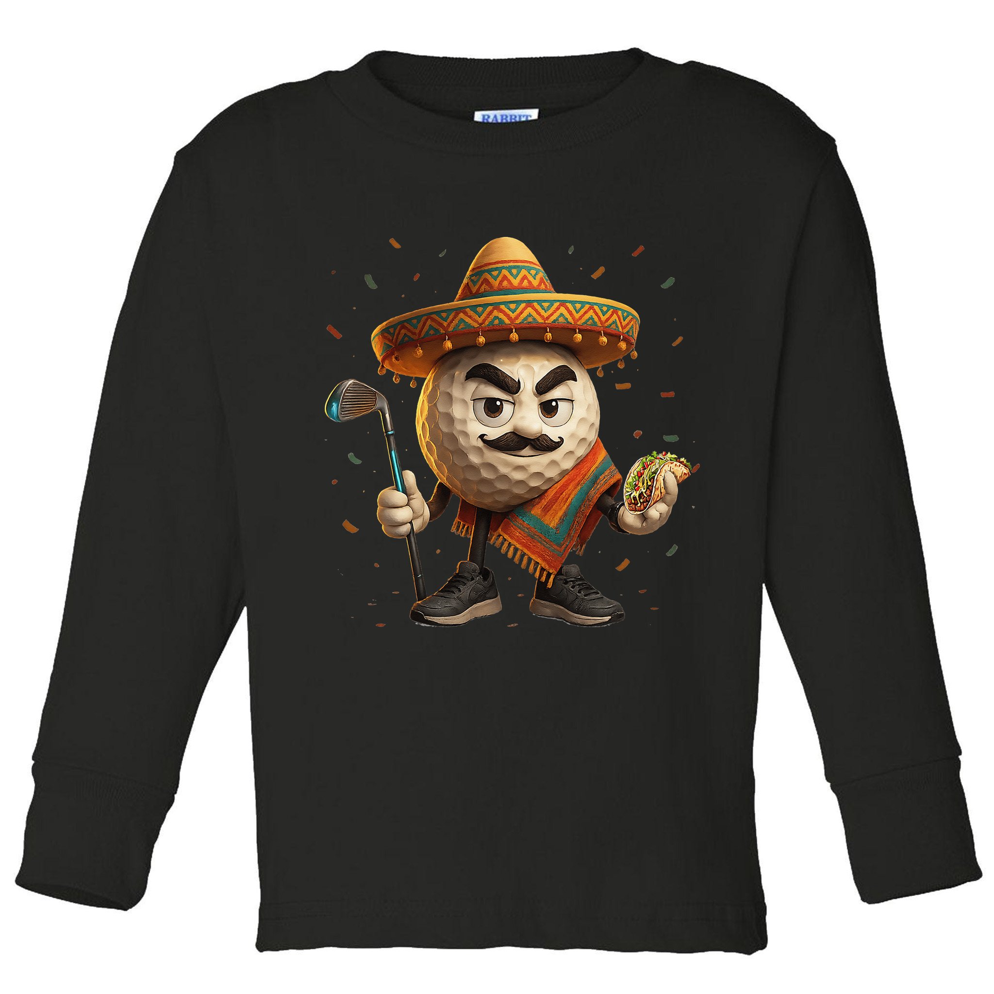 Cinco De Mayo Golf Ball With Sombrero Margarita Golf Lover Toddler Long Sleeve Shirt