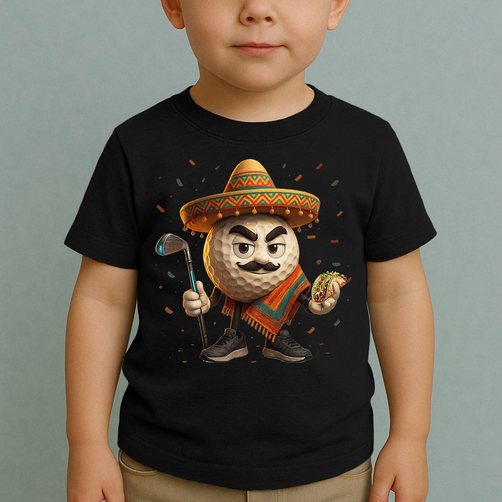 Cinco De Mayo Golf Ball With Sombrero Margarita Golf Lover Toddler T-Shirt