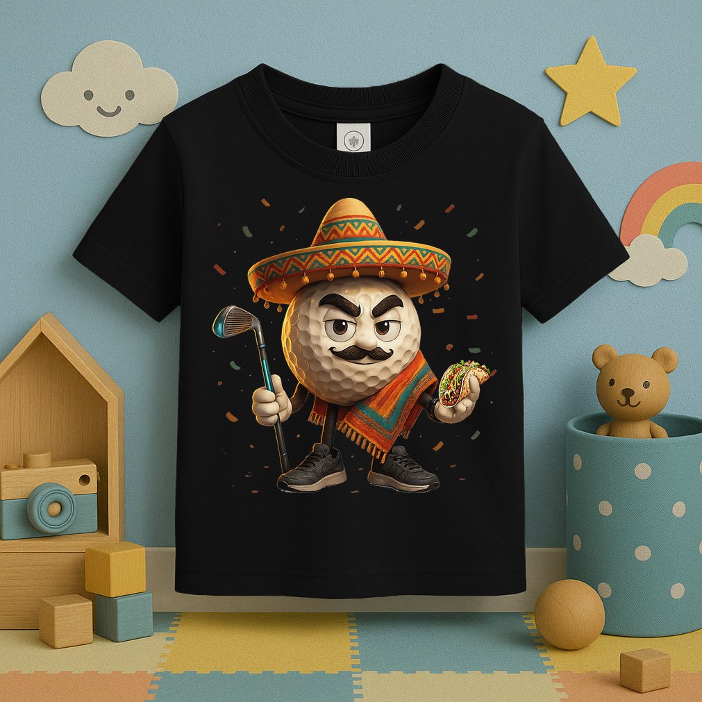 Cinco De Mayo Golf Ball With Sombrero Margarita Golf Lover Toddler T-Shirt