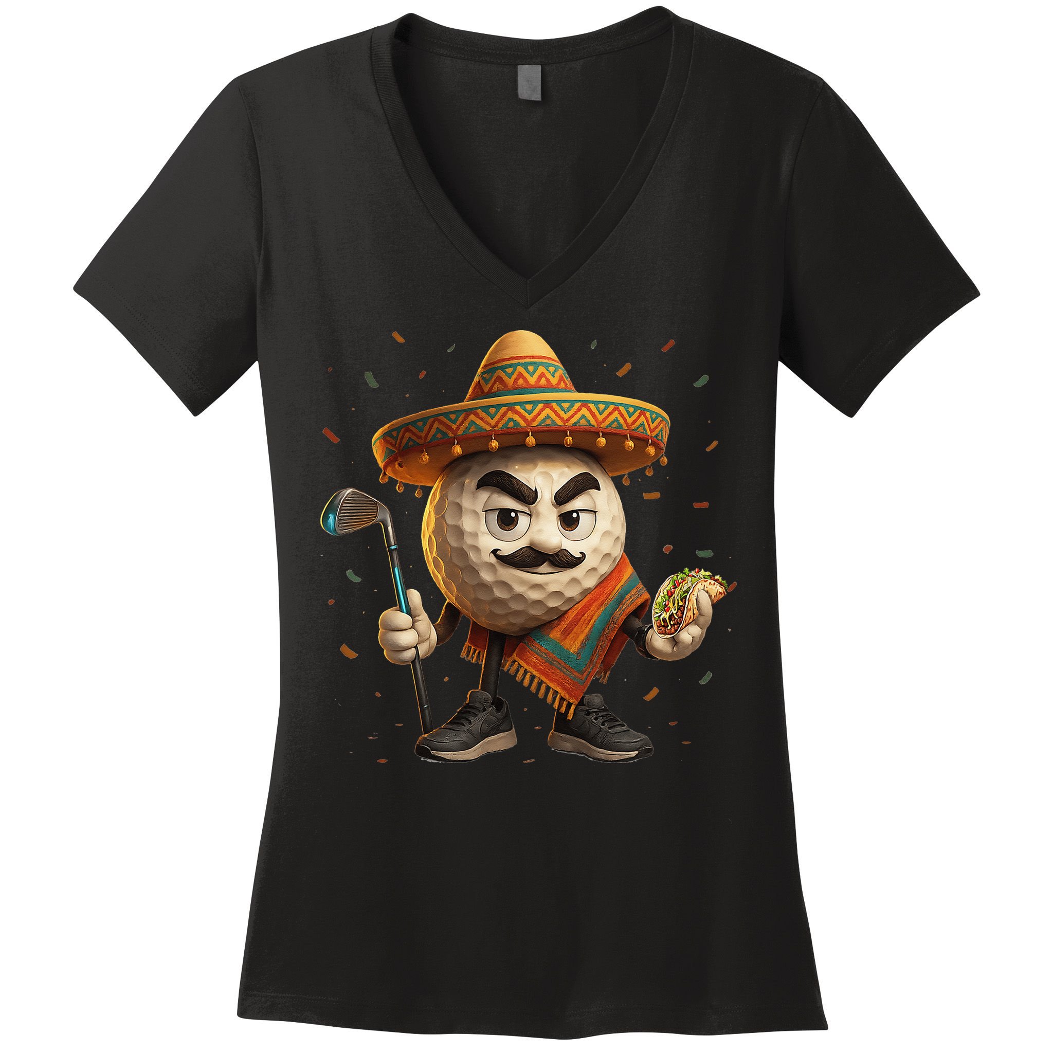 Cinco De Mayo Golf Ball With Sombrero Margarita Golf Lover Women's V-Neck T-Shirt