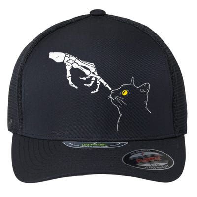 Cat Dad Mom Black Cat Lover Skeleton Hand Funny Halloween Flexfit Unipanel Trucker Cap