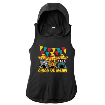 Cinco De Meow Cats Cinco De Mayo Mexico Ladies PosiCharge Tri-Blend Wicking Draft Hoodie Tank