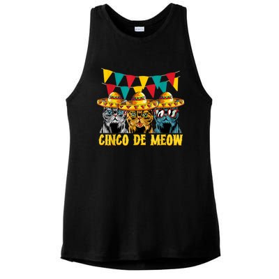 Cinco De Meow Cats Cinco De Mayo Mexico Ladies PosiCharge Tri-Blend Wicking Tank