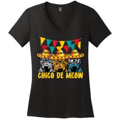 Cinco De Meow Cats Cinco De Mayo Mexico Women's V-Neck T-Shirt