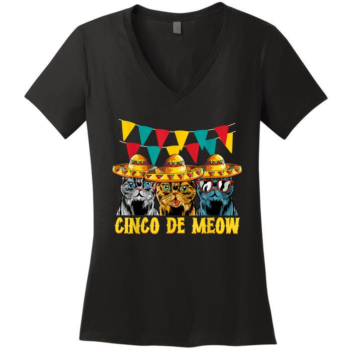 Cinco De Meow Cats Cinco De Mayo Mexico Women's V-Neck T-Shirt