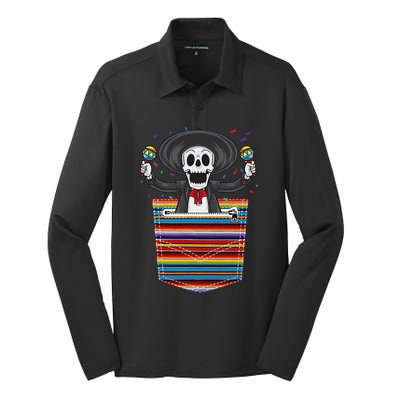 Cinco De Mayo Calaca Blanket Pocket Serape Mexican Silk Touch Performance Long Sleeve Polo