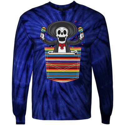 Cinco De Mayo Calaca Blanket Pocket Serape Mexican Tie-Dye Long Sleeve Shirt