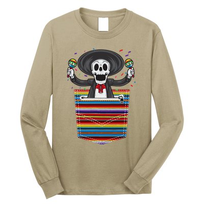 Cinco De Mayo Calaca Blanket Pocket Serape Mexican Long Sleeve Shirt