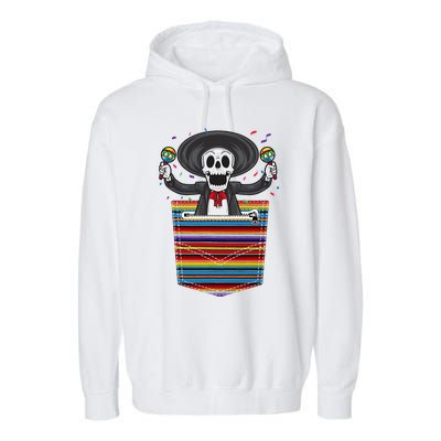 Cinco De Mayo Calaca Blanket Pocket Serape Mexican Garment-Dyed Fleece Hoodie