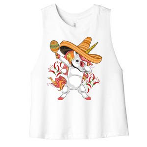 Cinco De Mayo Unicorn Dab Women's Racerback Cropped Tank