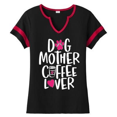 Cute Dog Mother Coffee Lover Ladies Halftime Notch Neck Tee