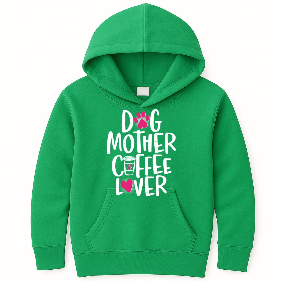 Cute Dog Mother Coffee Lover Kids Hoodie