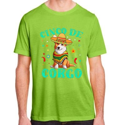 Cinco De Mayo Corgi Dog With A Poncho & Mexican Hat Adult ChromaSoft Performance T-Shirt