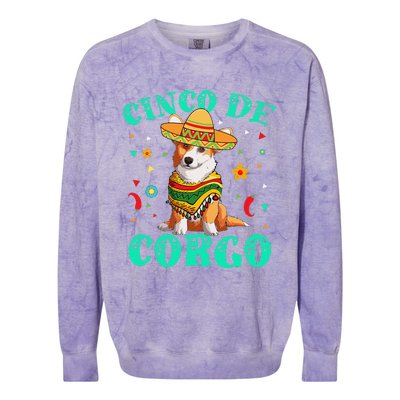 Cinco De Mayo Corgi Dog With A Poncho & Mexican Hat Colorblast Crewneck Sweatshirt