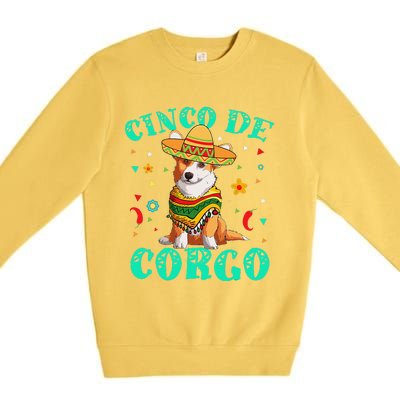 Cinco De Mayo Corgi Dog With A Poncho & Mexican Hat Premium Crewneck Sweatshirt