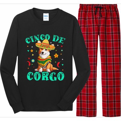 Cinco De Mayo Corgi Dog With A Poncho & Mexican Hat Long Sleeve Pajama Set