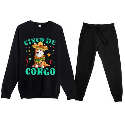 Cinco De Mayo Corgi Dog With A Poncho & Mexican Hat Premium Crewneck Sweatsuit Set