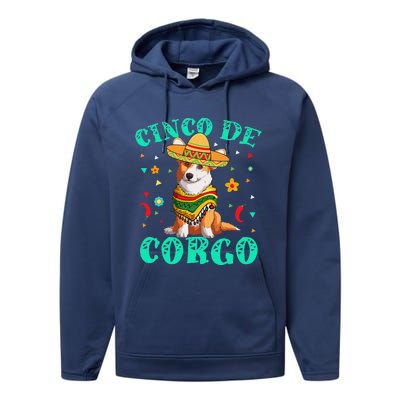 Cinco De Mayo Corgi Dog With A Poncho & Mexican Hat Performance Fleece Hoodie