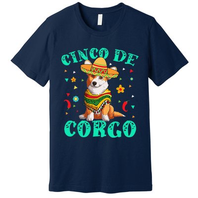 Cinco De Mayo Corgi Dog With A Poncho & Mexican Hat Premium T-Shirt