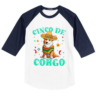 Cinco De Mayo Corgi Dog With A Poncho & Mexican Hat Baseball Sleeve Shirt