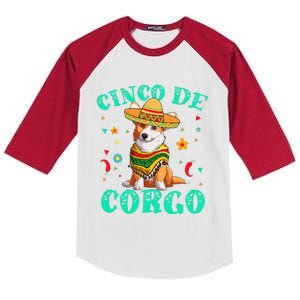 Cinco De Mayo Corgi Dog With A Poncho & Mexican Hat Kids Colorblock Raglan Jersey