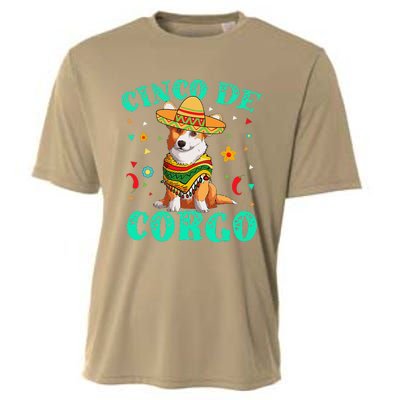 Cinco De Mayo Corgi Dog With A Poncho & Mexican Hat Cooling Performance Crew T-Shirt