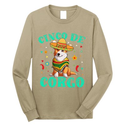 Cinco De Mayo Corgi Dog With A Poncho & Mexican Hat Long Sleeve Shirt