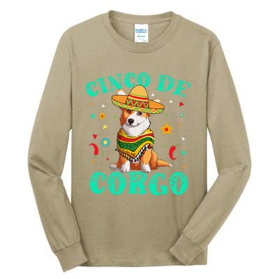 Cinco De Mayo Corgi Dog With A Poncho & Mexican Hat Tall Long Sleeve T-Shirt