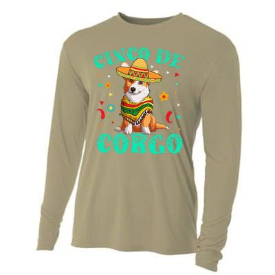 Cinco De Mayo Corgi Dog With A Poncho & Mexican Hat Cooling Performance Long Sleeve Crew