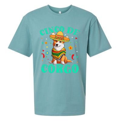 Cinco De Mayo Corgi Dog With A Poncho & Mexican Hat Sueded Cloud Jersey T-Shirt