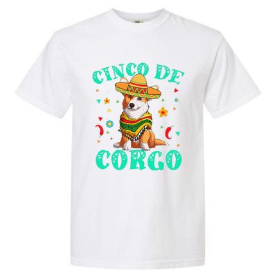 Cinco De Mayo Corgi Dog With A Poncho & Mexican Hat Garment-Dyed Heavyweight T-Shirt