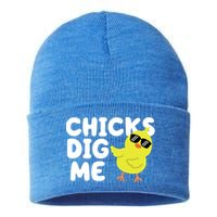 Chicks Dig Me Funny Baby Chick Chicken Sustainable Knit Beanie