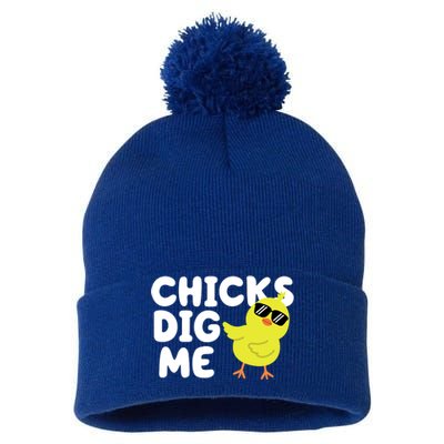 Chicks Dig Me Funny Baby Chick Chicken Pom Pom 12in Knit Beanie