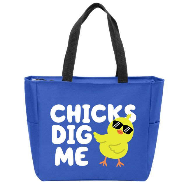 Chicks Dig Me Funny Baby Chick Chicken Zip Tote Bag