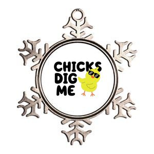 Chicks Dig Me Funny Baby Chick Chicken Metallic Star Ornament